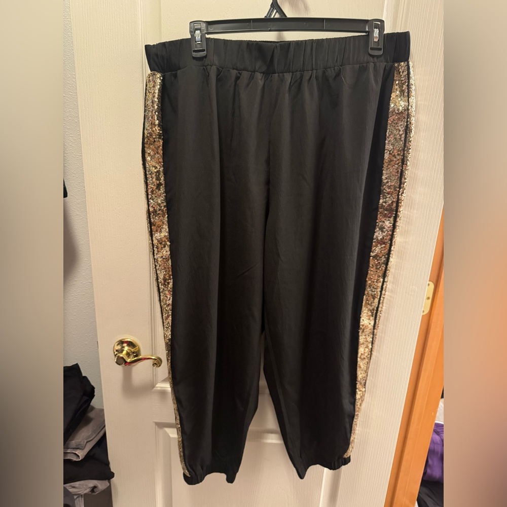 BloomChic Black Joggers with Gold Sequin Side Stripes